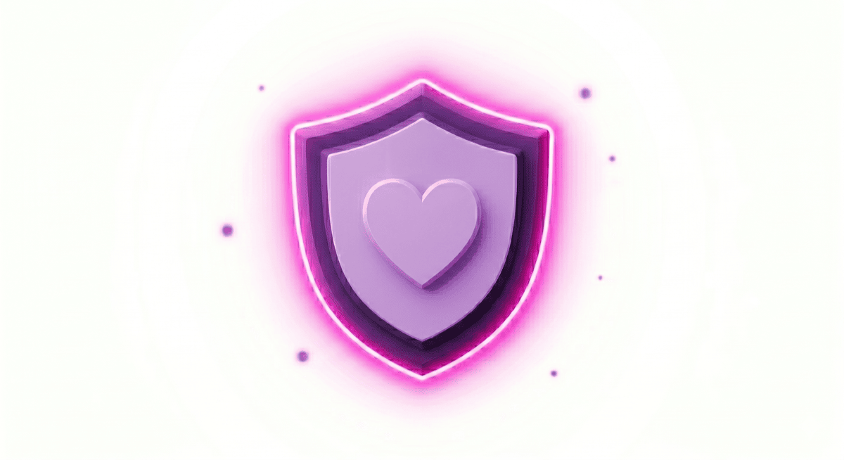 A glowing pink and purple shield representing Clipt's safety features