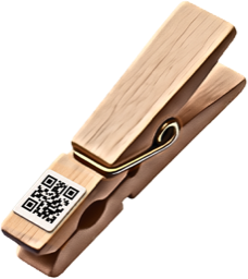 A wooden clothespin with a QR code on its tip